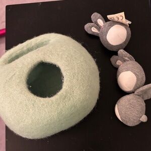 LOVEVERY Mint Green Cave with Gray Bunnies Toys part of the Babbler Kit